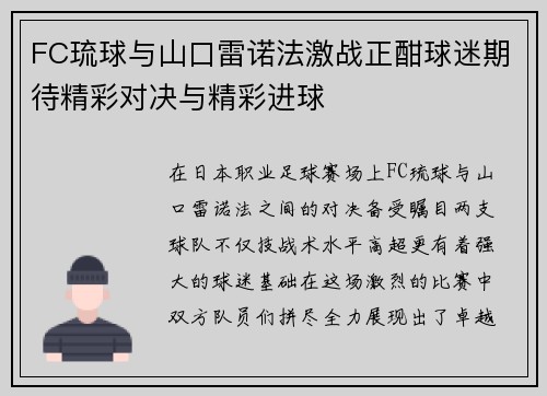 FC琉球与山口雷诺法激战正酣球迷期待精彩对决与精彩进球
