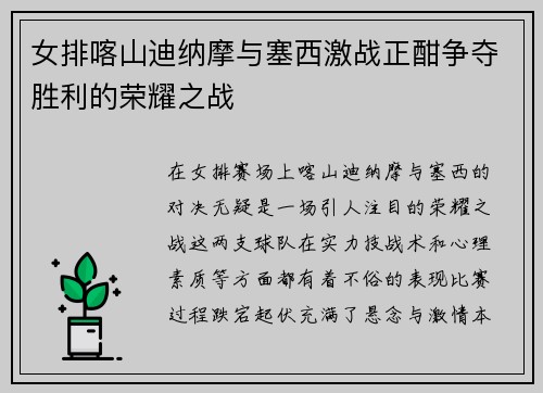 女排喀山迪纳摩与塞西激战正酣争夺胜利的荣耀之战