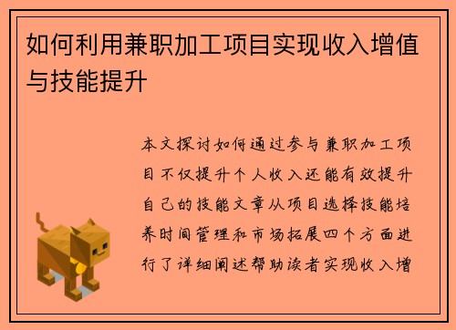 如何利用兼职加工项目实现收入增值与技能提升