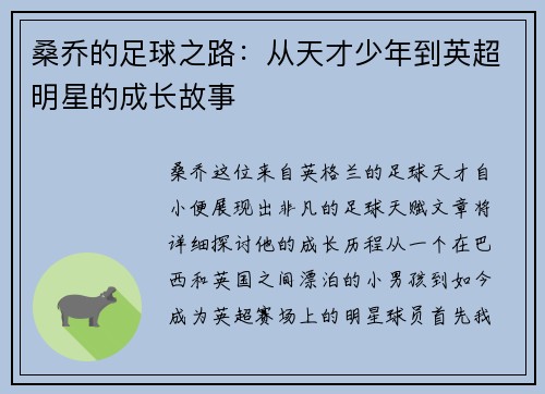 桑乔的足球之路：从天才少年到英超明星的成长故事
